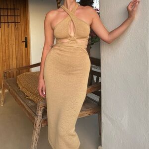 CULT GAIA tan woven dress in size M. Great condition.